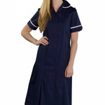 DVDDR Female Zip Fastening Nurses Dress - NAVY, PIPING WHITE - HCH