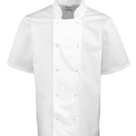 PR664 Premier Unisex Short Sleeve Stud Front Chef's Jacket - WHITE - HCH