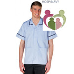 PHILZ/K716 Male Philip Striped Nursing Tunic - HOSPITAL BLUE STRIPE, NAVY TRIM - WCG